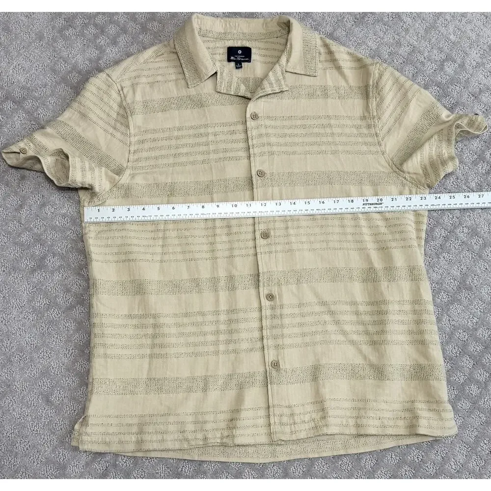 Ben Sherman Safari Camp Shirt Tan Textured Mens Size Large Beach Vacation EUC